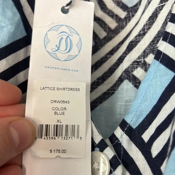 NWT Draper James lattice button down sleeveless shirt dress blue white print XL - Picture 3 of 8